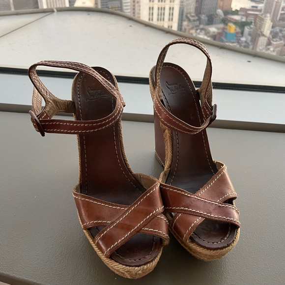 Christian Louboutin Brown Pig Stitching Wedge Sandal 4.5” - Picture 2 of 5